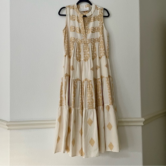 Kasia Resort Wear Maxi Dress Agatha White Gold Metallic Greece Boho Beach Gypsy - Picture 3 of 10